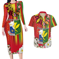 Personalised Hawaii and Philippines Together Couples Matching Long Sleeve Bodycon Dress and Hawaiian Shirt The Emblems with Cultural Symbols Green-Yellow-Red Tricolor LT03 Art - Polynesian Pride
