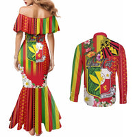 Personalised Hawaii and Philippines Together Couples Matching Mermaid Dress and Long Sleeve Button Shirt The Emblems with Cultural Symbols Green-Yellow-Red Tricolor LT03 - Polynesian Pride