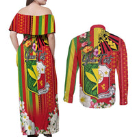 Personalised Hawaii and Philippines Together Couples Matching Off Shoulder Maxi Dress and Long Sleeve Button Shirt The Emblems with Cultural Symbols Green-Yellow-Red Tricolor LT03 - Polynesian Pride