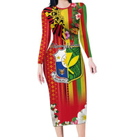 Personalised Hawaii and Philippines Together Family Matching Long Sleeve Bodycon Dress and Hawaiian Shirt The Emblems with Cultural Symbols Green-Yellow-Red Tricolor LT03 Mom's Dress Art - Polynesian Pride