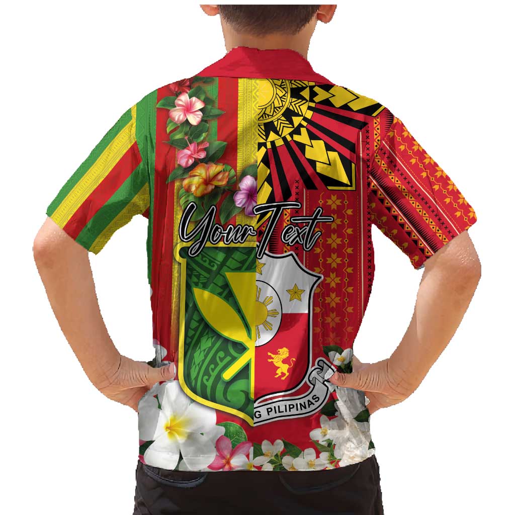 Personalised Hawaii and Philippines Together Family Matching Mermaid Dress and Hawaiian Shirt The Emblems with Cultural Symbols Green-Yellow-Red Tricolor LT03 - Polynesian Pride