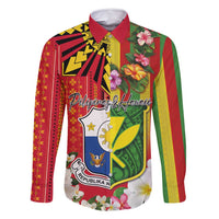 Personalised Hawaii and Philippines Together Family Matching Mermaid Dress and Hawaiian Shirt The Emblems with Cultural Symbols Green-Yellow-Red Tricolor LT03 Dad's Shirt - Long Sleeve Art - Polynesian Pride