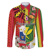 Personalised Hawaii and Philippines Together Family Matching Off The Shoulder Long Sleeve Dress and Hawaiian Shirt The Emblems with Cultural Symbols Green-Yellow-Red Tricolor LT03 Dad's Shirt - Long Sleeve Art - Polynesian Pride