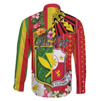 Personalised Hawaii and Philippines Together Family Matching Off The Shoulder Long Sleeve Dress and Hawaiian Shirt The Emblems with Cultural Symbols Green-Yellow-Red Tricolor LT03 - Polynesian Pride