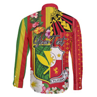 Personalised Hawaii and Philippines Together Family Matching Off Shoulder Maxi Dress and Hawaiian Shirt The Emblems with Cultural Symbols Green-Yellow-Red Tricolor LT03 - Polynesian Pride