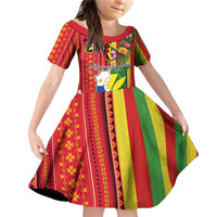 Personalised Hawaii and Philippines Together Family Matching Off Shoulder Short Dress and Hawaiian Shirt The Emblems with Cultural Symbols Green-Yellow-Red Tricolor LT03 Daughter's Dress Art - Polynesian Pride