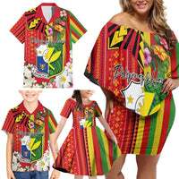 Personalised Hawaii and Philippines Together Family Matching Off Shoulder Short Dress and Hawaiian Shirt The Emblems with Cultural Symbols Green-Yellow-Red Tricolor LT03 - Polynesian Pride