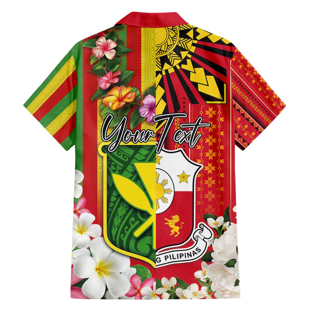 Personalised Hawaii and Philippines Together Family Matching Off Shoulder Short Dress and Hawaiian Shirt The Emblems with Cultural Symbols Green-Yellow-Red Tricolor LT03 - Polynesian Pride