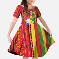 Personalised Hawaii and Philippines Together Family Matching Puletasi and Hawaiian Shirt The Emblems with Cultural Symbols Green-Yellow-Red Tricolor LT03 Daughter's Dress Art - Polynesian Pride