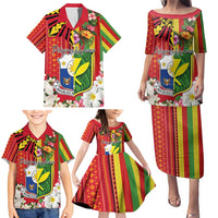 Personalised Hawaii and Philippines Together Family Matching Puletasi and Hawaiian Shirt The Emblems with Cultural Symbols Green-Yellow-Red Tricolor LT03 - Polynesian Pride