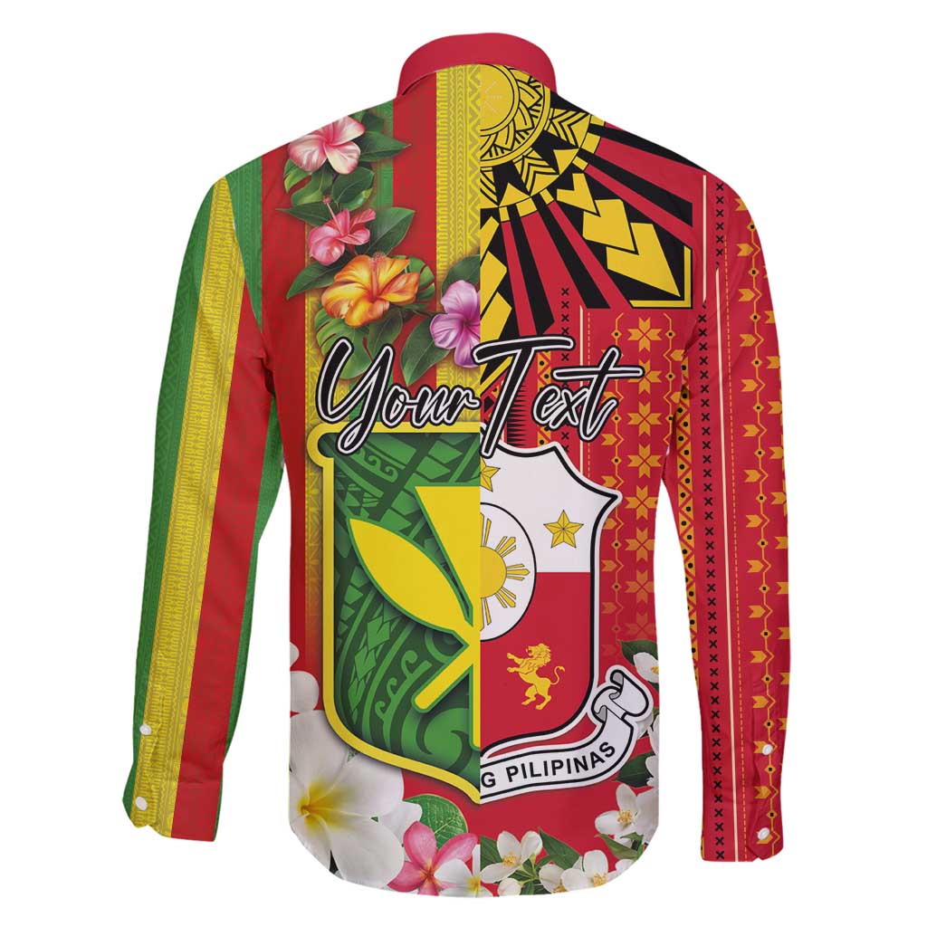 Personalised Hawaii and Philippines Together Family Matching Puletasi and Hawaiian Shirt The Emblems with Cultural Symbols Green-Yellow-Red Tricolor LT03 - Polynesian Pride