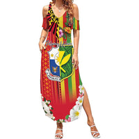 Personalised Hawaii and Philippines Together Family Matching Summer Maxi Dress and Hawaiian Shirt The Emblems with Cultural Symbols Green-Yellow-Red Tricolor LT03 Mom's Dress Art - Polynesian Pride