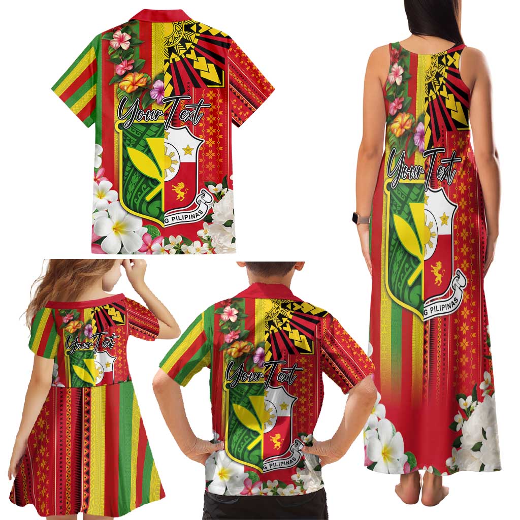 Personalised Hawaii and Philippines Together Family Matching Tank Maxi Dress and Hawaiian Shirt The Emblems with Cultural Symbols Green-Yellow-Red Tricolor LT03 - Polynesian Pride