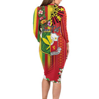Personalised Hawaii and Philippines Together Long Sleeve Bodycon Dress The Emblems with Cultural Symbols Green-Yellow-Red Tricolor LT03 - Polynesian Pride