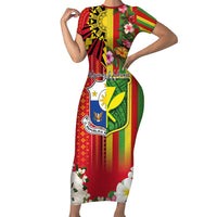 Personalised Hawaii and Philippines Together Short Sleeve Bodycon Dress The Emblems with Cultural Symbols Green-Yellow-Red Tricolor LT03 Long Dress Art - Polynesian Pride