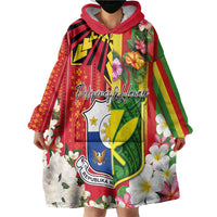Personalised Hawaii and Philippines Together Wearable Blanket Hoodie The Emblems with Cultural Symbols Green-Yellow-Red Tricolor LT03 - Polynesian Pride