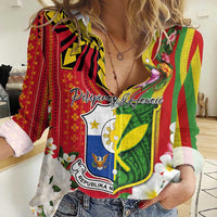 Personalised Hawaii and Philippines Together Women Casual Shirt The Emblems with Cultural Symbols Green-Yellow-Red Tricolor LT03 Female Art - Polynesian Pride