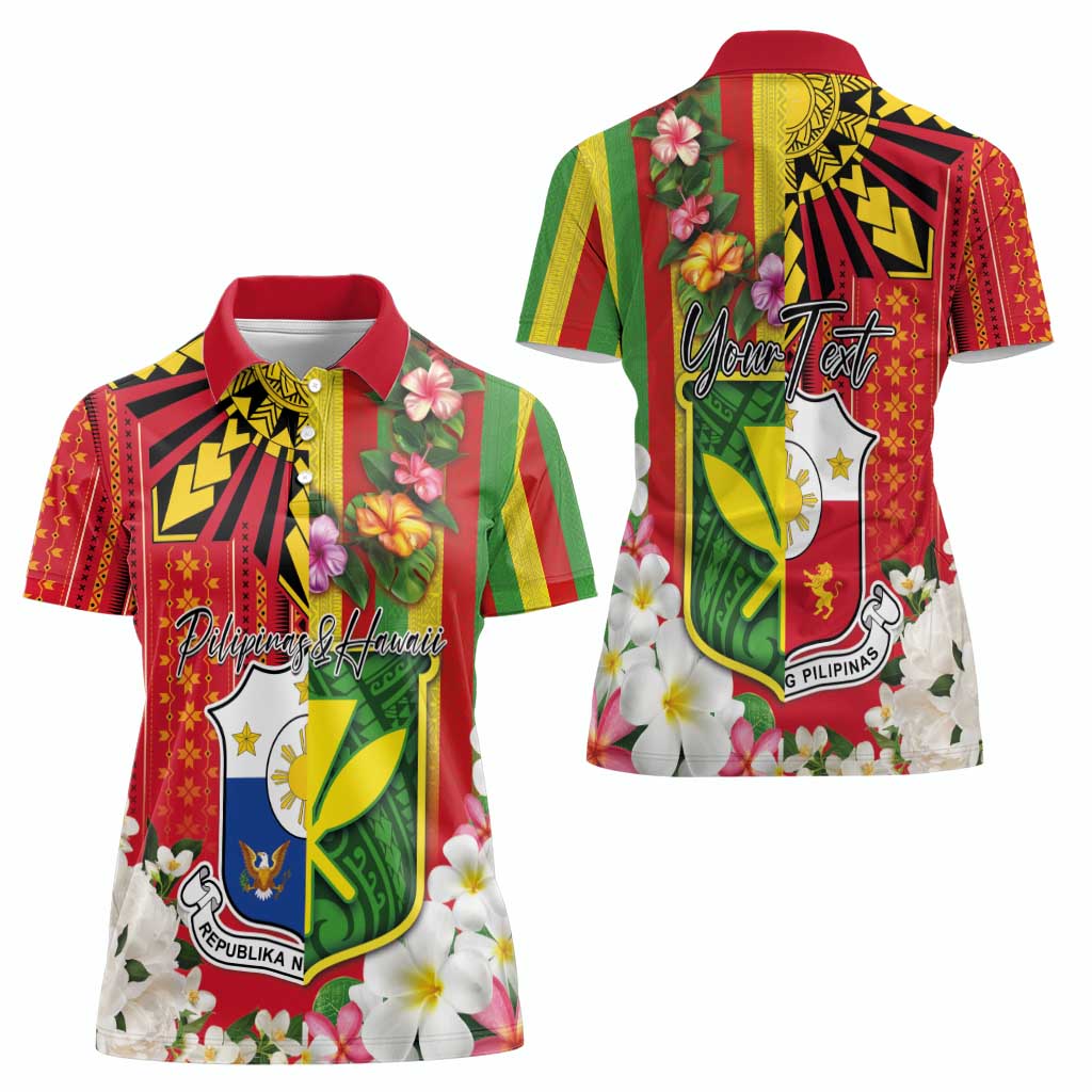 Personalised Hawaii and Philippines Together Women Polo Shirt The Emblems with Cultural Symbols Green-Yellow-Red Tricolor LT03 - Polynesian Pride