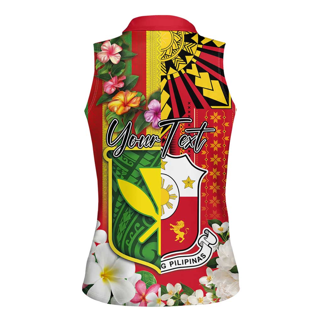 Personalised Hawaii and Philippines Together Women Sleeveless Polo Shirt The Emblems with Cultural Symbols Green-Yellow-Red Tricolor LT03 - Polynesian Pride