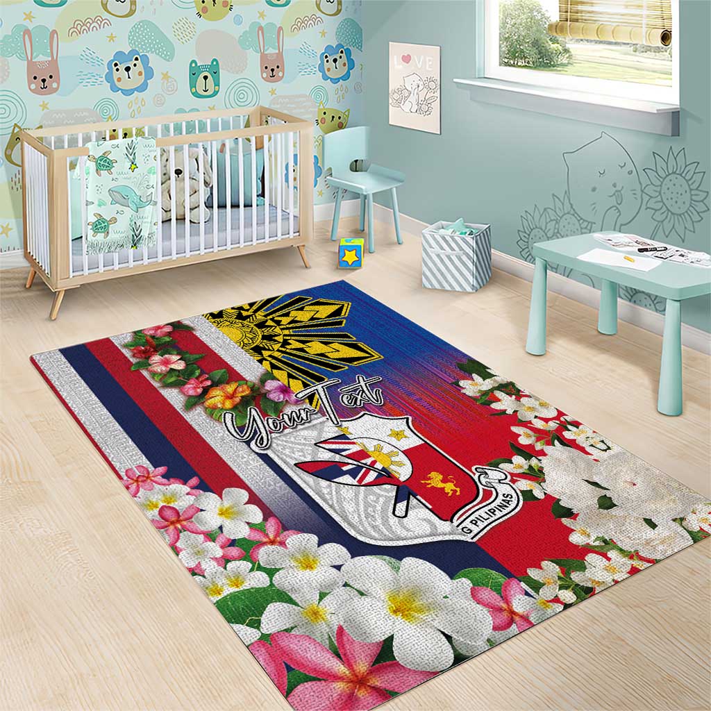 Personalised Hawaii and Philippines Together Area Rug The Emblems with Cultural Symbols Blue-White-Red Tricolor