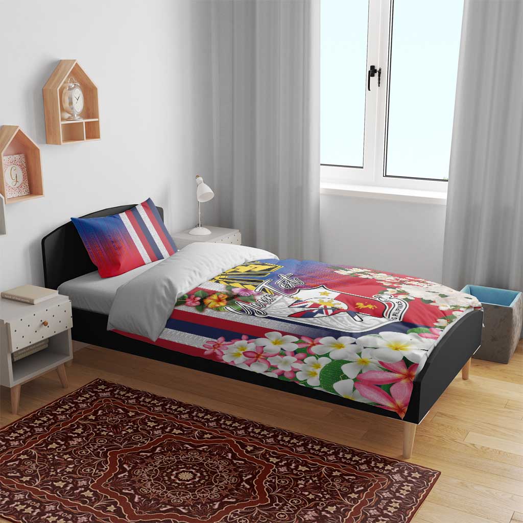 Personalised Hawaii and Philippines Together Bedding Set The Emblems with Cultural Symbols Blue-White-Red Tricolor