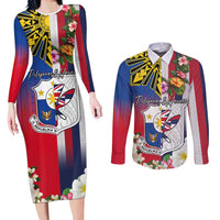 Personalised Hawaii and Philippines Together Couples Matching Long Sleeve Bodycon Dress and Long Sleeve Button Shirt The Emblems with Cultural Symbols Blue-White-Red Tricolor LT03 Art - Polynesian Pride