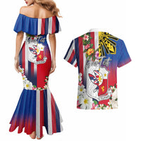 Personalised Hawaii and Philippines Together Couples Matching Mermaid Dress and Hawaiian Shirt The Emblems with Cultural Symbols Blue-White-Red Tricolor LT03 - Polynesian Pride
