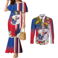 Personalised Hawaii and Philippines Together Couples Matching Mermaid Dress and Long Sleeve Button Shirt The Emblems with Cultural Symbols Blue-White-Red Tricolor LT03 Art - Polynesian Pride
