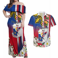 Personalised Hawaii and Philippines Together Couples Matching Off Shoulder Maxi Dress and Hawaiian Shirt The Emblems with Cultural Symbols Blue-White-Red Tricolor LT03 Art - Polynesian Pride