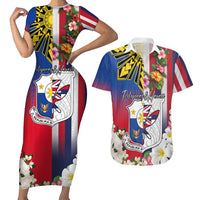 Personalised Hawaii and Philippines Together Couples Matching Short Sleeve Bodycon Dress and Hawaiian Shirt The Emblems with Cultural Symbols Blue-White-Red Tricolor LT03 Art - Polynesian Pride