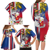 Personalised Hawaii and Philippines Together Family Matching Long Sleeve Bodycon Dress and Hawaiian Shirt The Emblems with Cultural Symbols Blue-White-Red Tricolor LT03 - Polynesian Pride