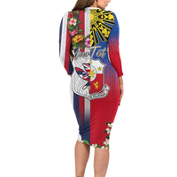 Personalised Hawaii and Philippines Together Family Matching Long Sleeve Bodycon Dress and Hawaiian Shirt The Emblems with Cultural Symbols Blue-White-Red Tricolor LT03 - Polynesian Pride