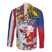 Personalised Hawaii and Philippines Together Family Matching Off The Shoulder Long Sleeve Dress and Hawaiian Shirt The Emblems with Cultural Symbols Blue-White-Red Tricolor LT03 - Polynesian Pride
