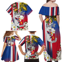 Personalised Hawaii and Philippines Together Family Matching Off Shoulder Maxi Dress and Hawaiian Shirt The Emblems with Cultural Symbols Blue-White-Red Tricolor LT03 - Polynesian Pride