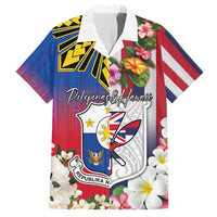 Personalised Hawaii and Philippines Together Family Matching Off Shoulder Maxi Dress and Hawaiian Shirt The Emblems with Cultural Symbols Blue-White-Red Tricolor LT03 Dad's Shirt - Short Sleeve Art - Polynesian Pride