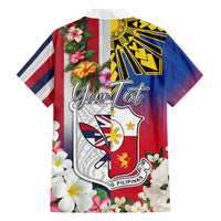 Personalised Hawaii and Philippines Together Family Matching Off Shoulder Maxi Dress and Hawaiian Shirt The Emblems with Cultural Symbols Blue-White-Red Tricolor LT03 - Polynesian Pride