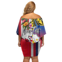 Personalised Hawaii and Philippines Together Family Matching Off Shoulder Short Dress and Hawaiian Shirt The Emblems with Cultural Symbols Blue-White-Red Tricolor LT03 - Polynesian Pride
