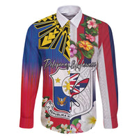 Personalised Hawaii and Philippines Together Family Matching Puletasi and Hawaiian Shirt The Emblems with Cultural Symbols Blue-White-Red Tricolor LT03 Dad's Shirt - Long Sleeve Art - Polynesian Pride