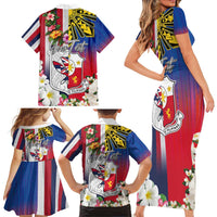 Personalised Hawaii and Philippines Together Family Matching Short Sleeve Bodycon Dress and Hawaiian Shirt The Emblems with Cultural Symbols Blue-White-Red Tricolor LT03 - Polynesian Pride