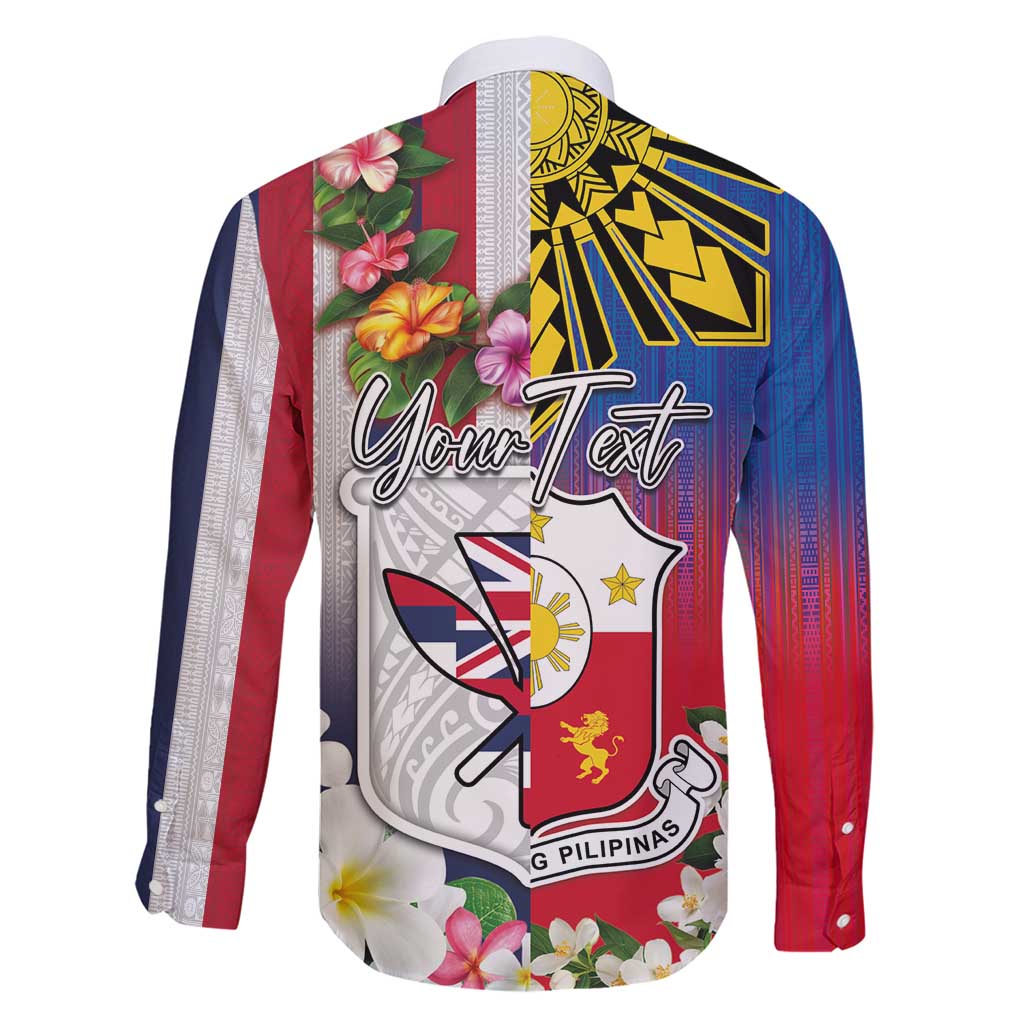 Personalised Hawaii and Philippines Together Family Matching Short Sleeve Bodycon Dress and Hawaiian Shirt The Emblems with Cultural Symbols Blue-White-Red Tricolor LT03 - Polynesian Pride