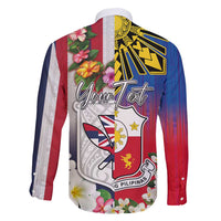 Personalised Hawaii and Philippines Together Family Matching Short Sleeve Bodycon Dress and Hawaiian Shirt The Emblems with Cultural Symbols Blue-White-Red Tricolor LT03 - Polynesian Pride