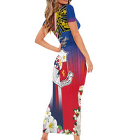 Personalised Hawaii and Philippines Together Family Matching Short Sleeve Bodycon Dress and Hawaiian Shirt The Emblems with Cultural Symbols Blue-White-Red Tricolor LT03 - Polynesian Pride