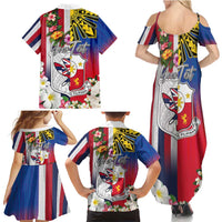 Personalised Hawaii and Philippines Together Family Matching Summer Maxi Dress and Hawaiian Shirt The Emblems with Cultural Symbols Blue-White-Red Tricolor LT03 - Polynesian Pride