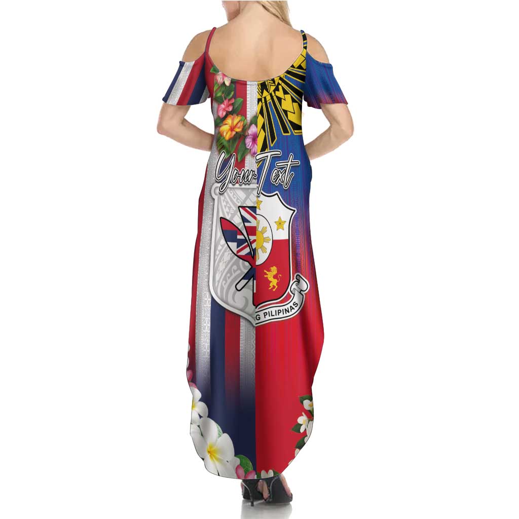 Personalised Hawaii and Philippines Together Family Matching Summer Maxi Dress and Hawaiian Shirt The Emblems with Cultural Symbols Blue-White-Red Tricolor LT03 - Polynesian Pride