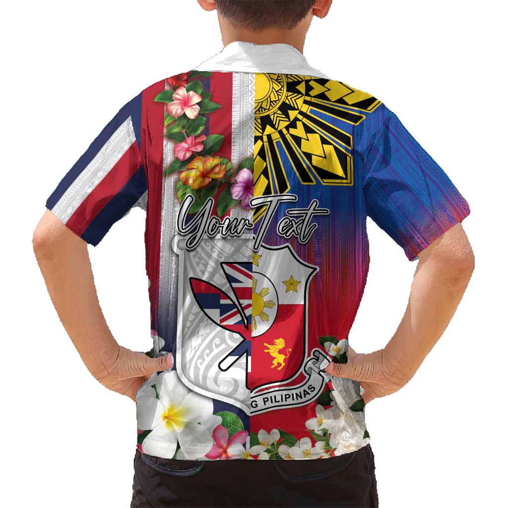 Personalised Hawaii and Philippines Together Family Matching Tank Maxi Dress and Hawaiian Shirt The Emblems with Cultural Symbols Blue-White-Red Tricolor LT03 - Polynesian Pride