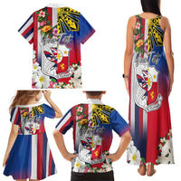 Personalised Hawaii and Philippines Together Family Matching Tank Maxi Dress and Hawaiian Shirt The Emblems with Cultural Symbols Blue-White-Red Tricolor LT03 - Polynesian Pride