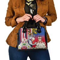 Personalised Hawaii and Philippines Together Shoulder Handbag The Emblems with Cultural Symbols Blue-White-Red Tricolor