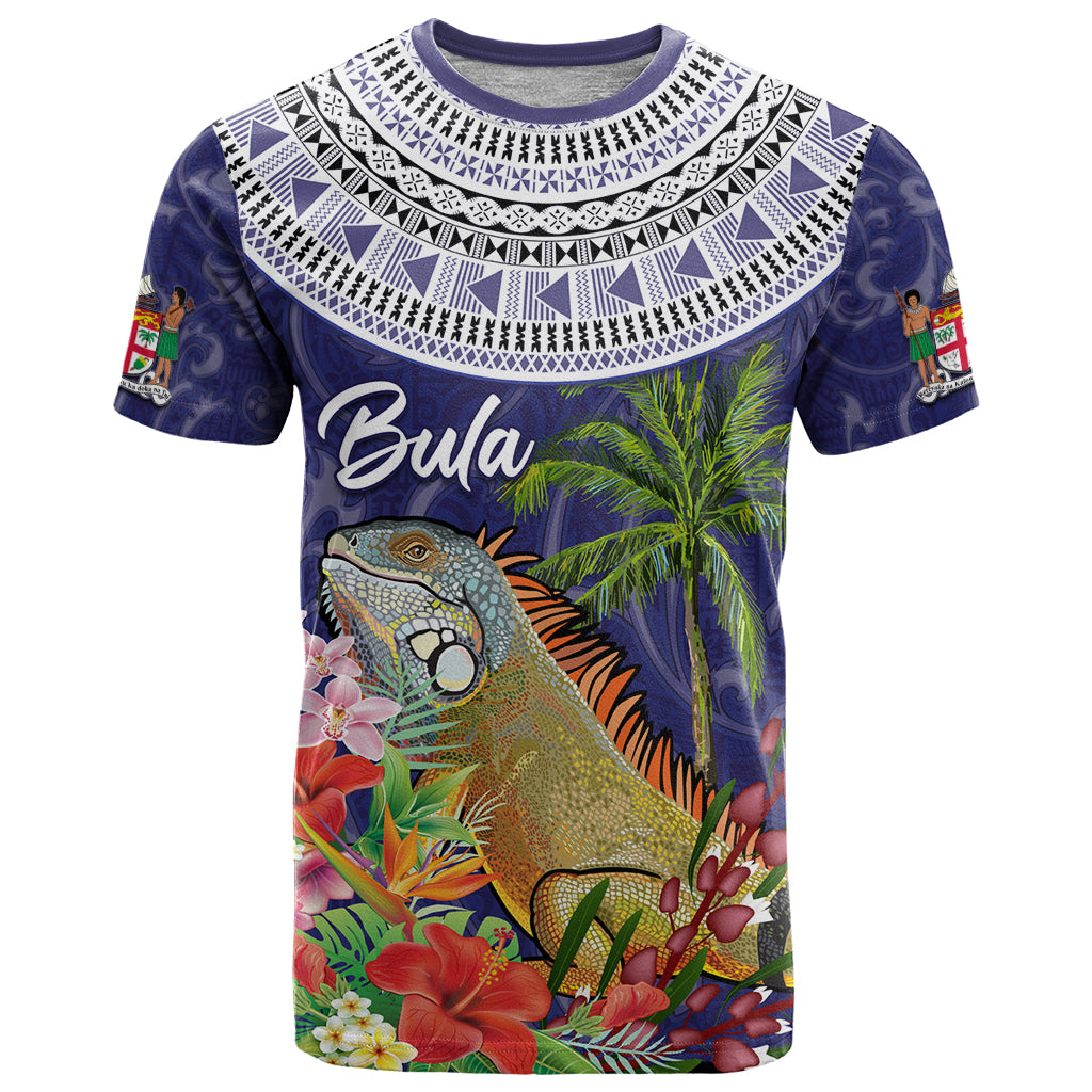 Bula Fiji Crested Iguana T Shirt Tagimaucia Tapa Tribal Blue Color LT03 Blue - Polynesian Pride