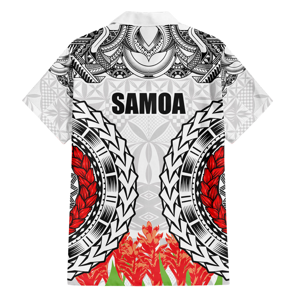 Samoa Siapo Ula Fala Family Matching Off Shoulder Maxi Dress and Hawaiian Shirt With Ginger Plant White Color LT03 - Polynesian Pride