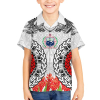 Samoa Siapo Ula Fala Family Matching Off Shoulder Short Dress and Hawaiian Shirt With Ginger Plant White Color LT03 Son's Shirt White - Polynesian Pride